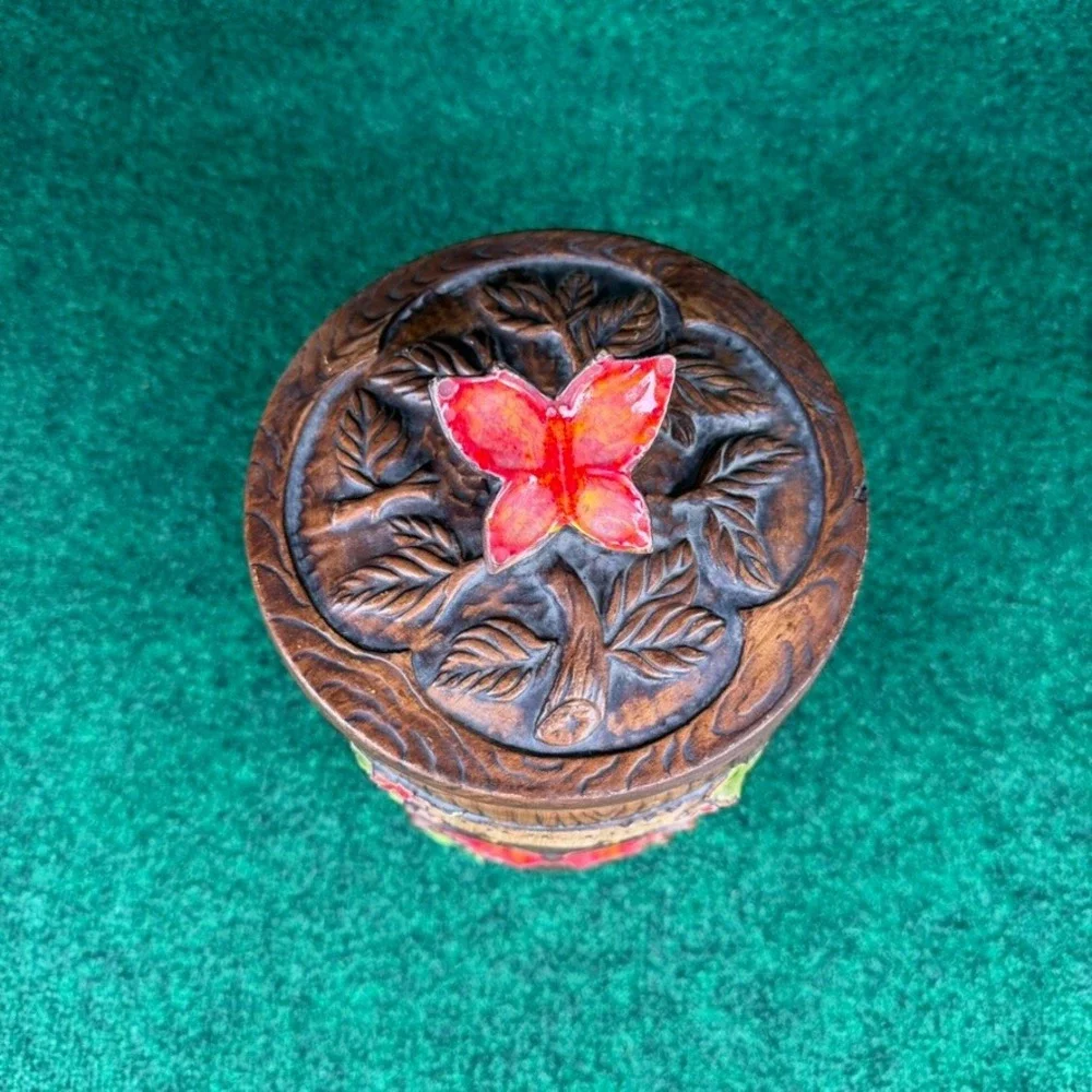 Vintage Treasure Craft Butterfly Cookie Jar Wood Look Ceramic Canister USA Made